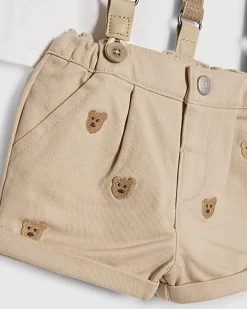 Baby Boys Beige Bear Polo Shorts Set