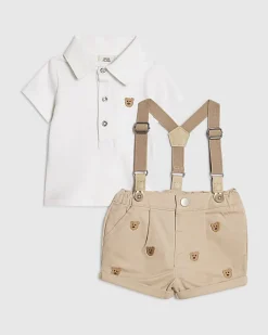 Baby Boys Beige Bear Polo Shorts Set