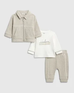 Baby Boys Beige Jacquard Jersey Shacket Set