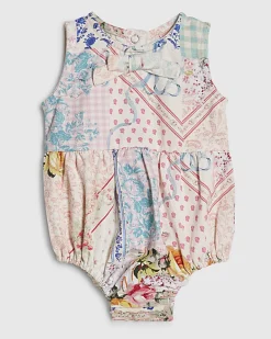 Baby Girls Pink Patchwork Cotton Romper
