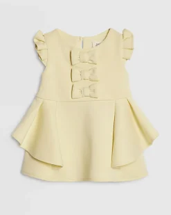 Baby Girls Yellow Frill Sleeve Bow Dress