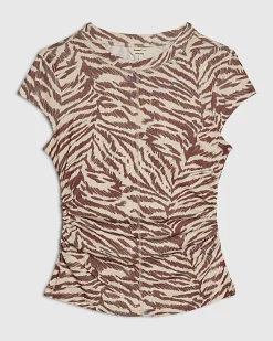 Beige Animal Print Fitted T-Shirt