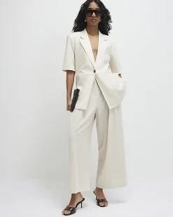 Beige Ankle Grazer Tailored Trousers