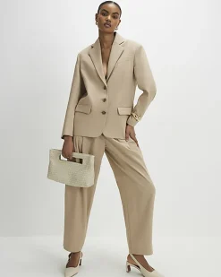 Beige Barrel Leg Tailored Trousers