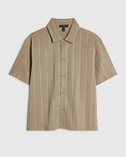 Beige Boxy Fit Ribbed Shirt