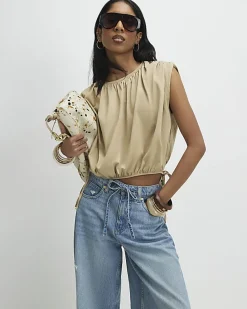 Beige Bubble Hem T-Shirt