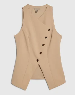 Beige Collarless Asymmetric Waistcoat