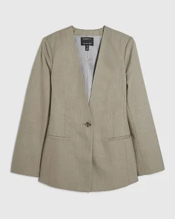 Beige Collarless Blazer