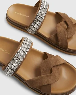 Beige cross strap diamante sandals
