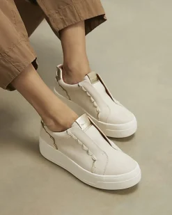 Beige Faux Suede Scalloped Slip On Trainers