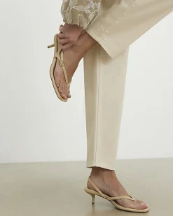 Beige Faux Suede Toe Thong Heeled Sandals