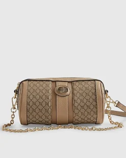 Beige Jacquard Monogram Mini Barrel Bag