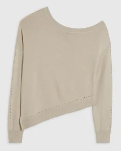 Beige Linen Blend Boat Neck Jumper