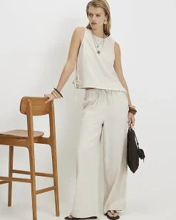 Beige Linen Blend Trousers