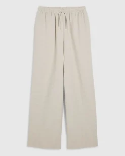 Beige Linen Blend Wide Leg Trousers