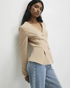Beige Long Sleeve Pleated Jacket