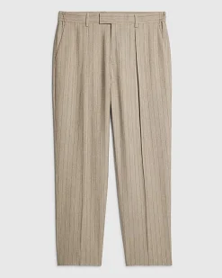 Beige Loose Fit Pinstripe Trousers