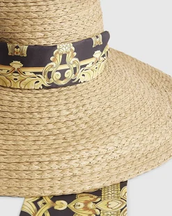 Beige Oversized 2 in 1 Scarf Detail Straw Hat