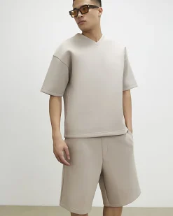 Beige Oversized Fit Premium V Neck T-Shirt