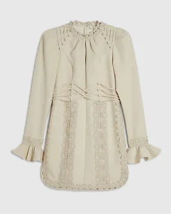 Beige Premium Lace Bodice Mini Dress