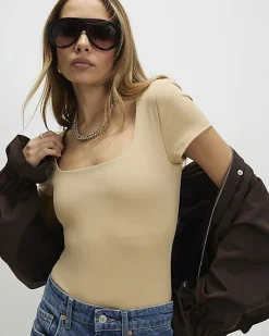 Beige Scoop Neck Bodysuit