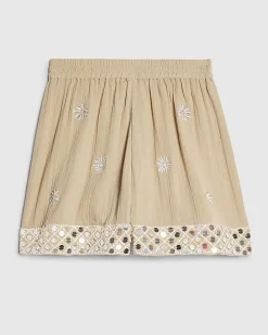 Beige Sequin Embellished Shorts