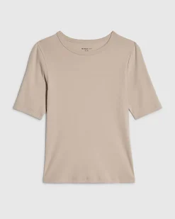 Beige Short Sleeve Cotton Fitted Top