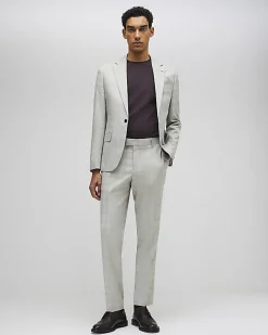 Beige Skinny Fit Stretch Check Suit Trousers