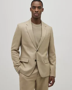 Beige Skinny Fit Textured Suit Jacket