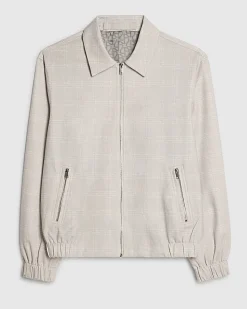 Beige Slim Fit Check Harrington Jacket