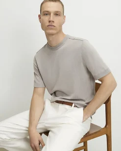 Beige Slim Fit Knitted Short Sleeve T-Shirt