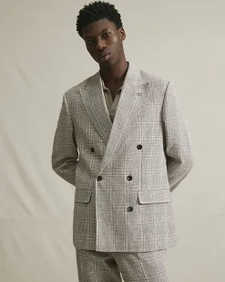Beige Slim Fit Linen Blend Check Jacket