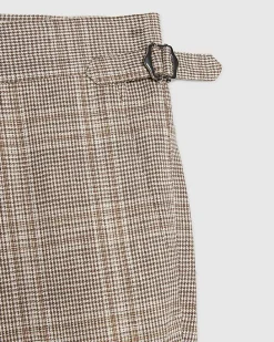 Beige Slim Fit Linen Blend Check Trousers
