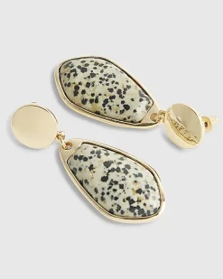 Beige spot print drop earrings