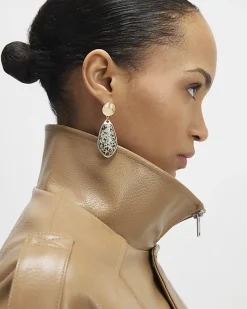 Beige spot print drop earrings