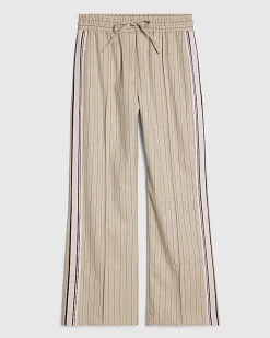 Beige Striped Tailored Wide Leg Joggers