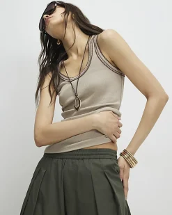 Beige Whipstitch Tank Top