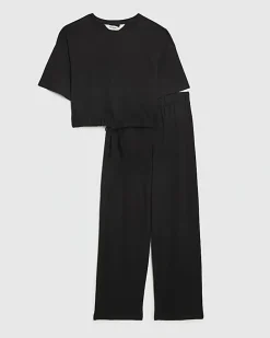 Black Bubble Hem Jersey Loungewear Set
