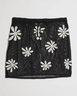 Black Daisy Crochet Skirt