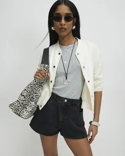 Black Elasticated A Line Denim Shorts