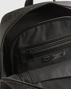 Black Monogram Faux Leather Backpack