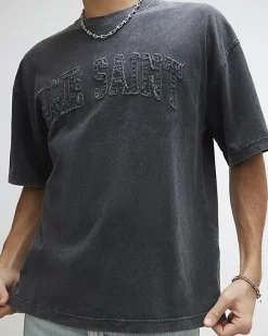Black Oversized Fit Midweight Print T-Shirt