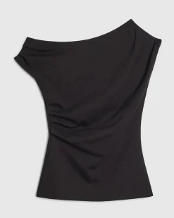 Black Stretch Sleeveless Drape Top