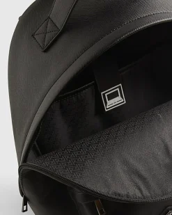 Black Textured Faux Leather Backpack