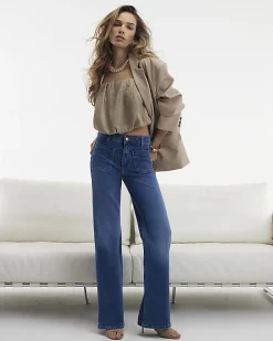 Blue Denim High Waisted Relaxed Flare Jeans