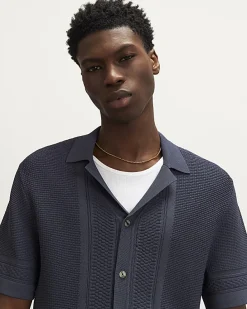 Blue Slim Fit Textured Knitted Shirt