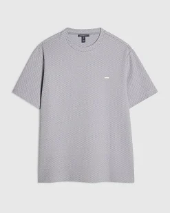 Blue Slim Fit Triangle Jacquard T-Shirt