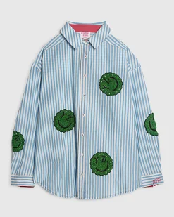Blue Year Zero Stripe Smiley Face Shirt