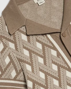 Boys Beige Geometric Knit Shirt