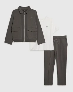 Boys Grey Textured Jacket 3 Piece Set